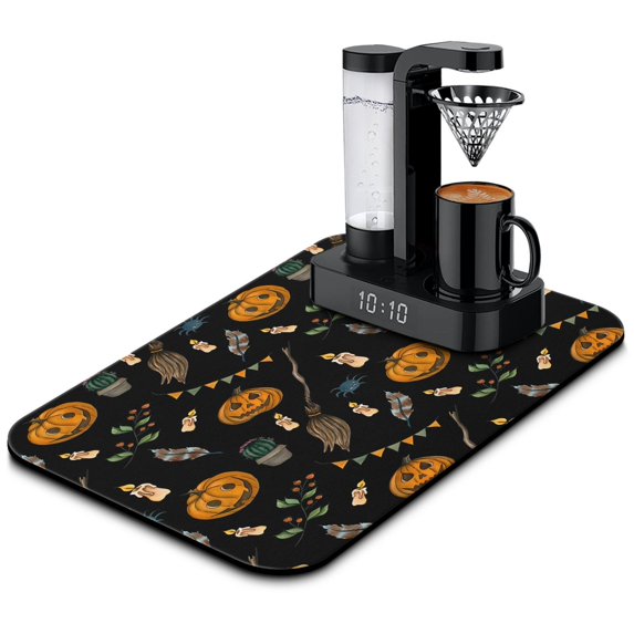 Halloween Pumpkin Ghost Diatom Ooze Coffee Dish Mat Fast Dry, Super Absorbent Perfect for Kitchen Counters 19.5x12in