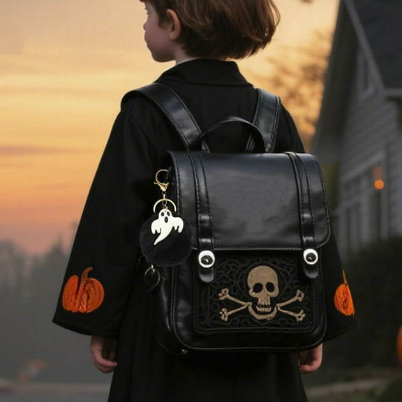 Halloween Pumpkin Ghost Fuzzy Pom Keychain Multicolor for Purse Backpack