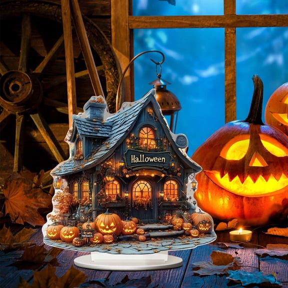 Halloween Pumpkin Ghost House Decoration 2D Acrylic Bedroom Desktop Gift for Halloween Festive Home Accents