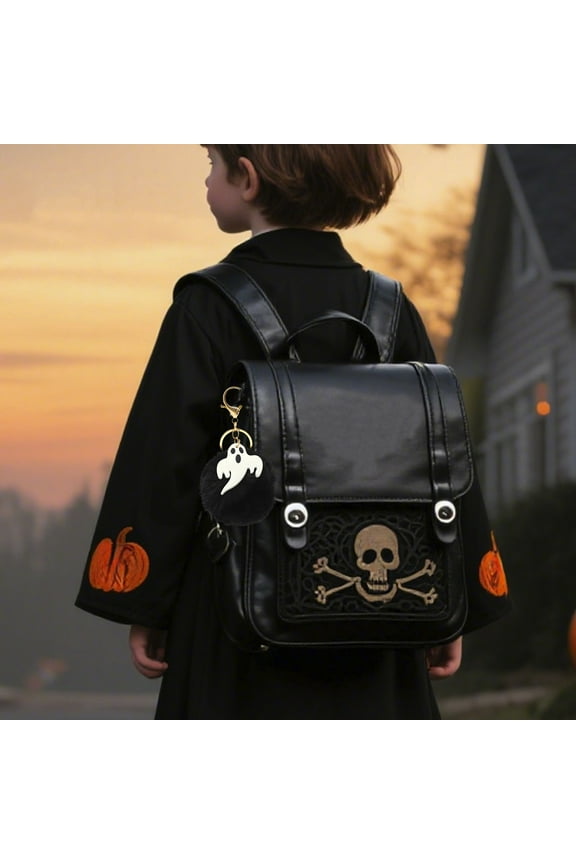 Halloween Pumpkin Ghost Keychain – Cute Fuzzy Pom Keyring for Car, Handbag, Backpack & Purse Decorations