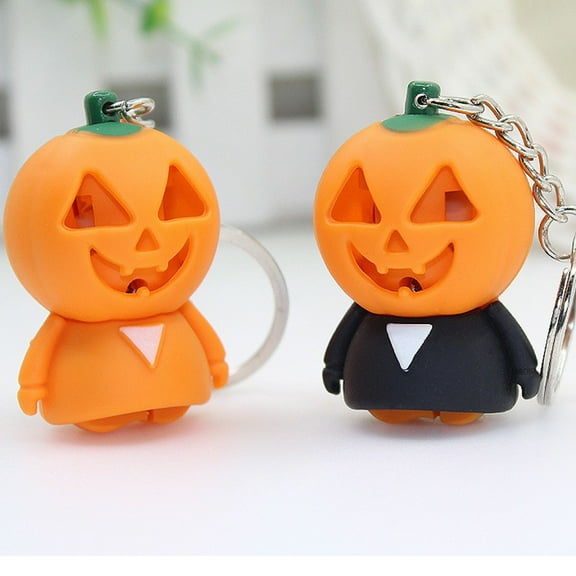 Halloween Pumpkin Ghost LED Sound Car Keychain Key Ring Holder Bag Pendant Gift