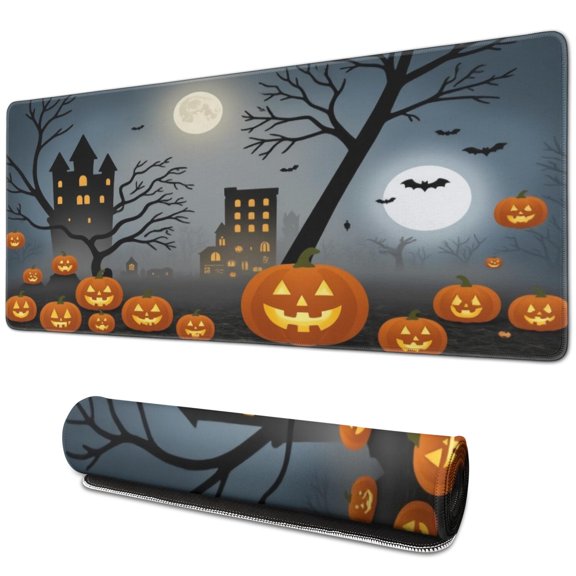Halloween Pumpkin Ghost Mouse Pad,Rectangle Washable NonSlip Rubber Base Mousepad for Laptop Office Mousepad Gaming for Gaming Gifts (31.5x11.8in)