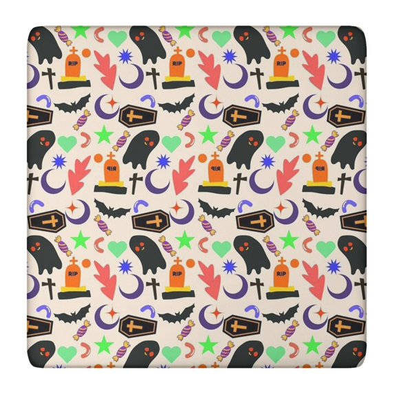 Halloween Pumpkin Ghost Print Elastic Tablecloth 36x36 Inch - Stretchy Fitted Washable Cover for Seasonal Table Decor