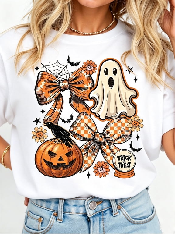 Halloween Pumpkin Ghost Print Plus Size T-Shirt