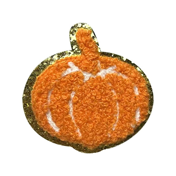 Halloween Pumpkin Ghost Skull Iron on Patches,Glitter Gold Rim Chenille Embroidery, Sew on Stickers Applique for DIY Crafts T Shirt Clothing Jackets Backpacks Jeans Party Decorations Accessories