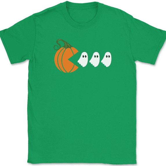 Halloween Pumpkin Ghost T-Shirt Funny Video Game Humor Graphic Tee - Green, L