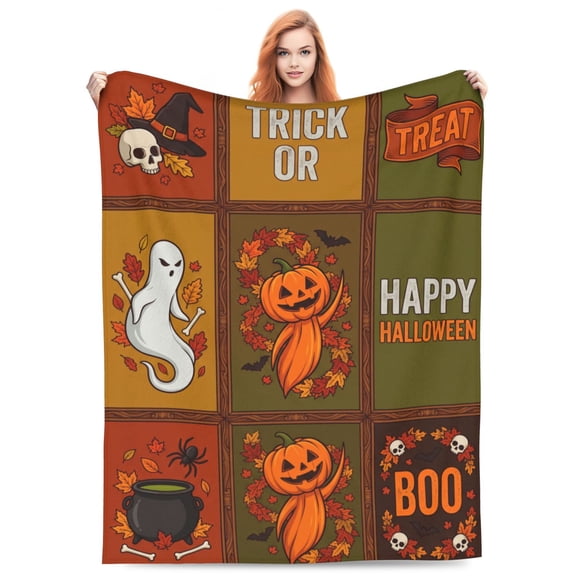 Halloween Pumpkin Ghost Throw Blanket, Cozy Soft Flannel Blanket for Women Men, Washable Fuzzy Blanket for Couch Sofa Chair Bed Bedroom Home 50x40
