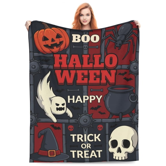 Halloween Pumpkin Ghost Throw Blanket, Cozy Soft Flannel Blanket for Women Men, Washable Fuzzy Blanket for Couch Sofa Chair Bed Bedroom Home 50x40
