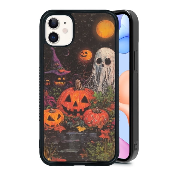 Halloween Pumpkin Ghost for iPhone 11 Pro Case, Cute Aesthetic Christmas Puzzle Shock-Absorbent Protective,Black