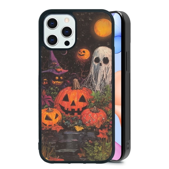 Halloween Pumpkin Ghost for iPhone 15 Pro Max Case, Cute Aesthetic Christmas Puzzle Shock-Absorbent Protective,Black
