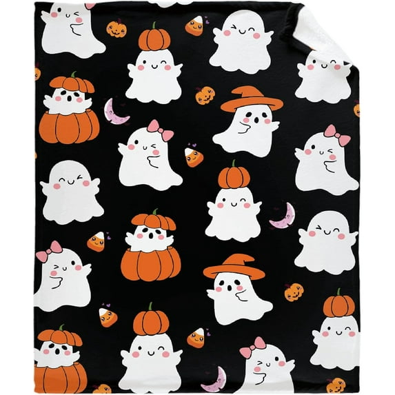 Halloween Pumpkin Ghosts Blanket Cozy Soft Lightweight Flannel Throw Blanket for Bed Sofa Travel All Season Large 80"x60" Adults