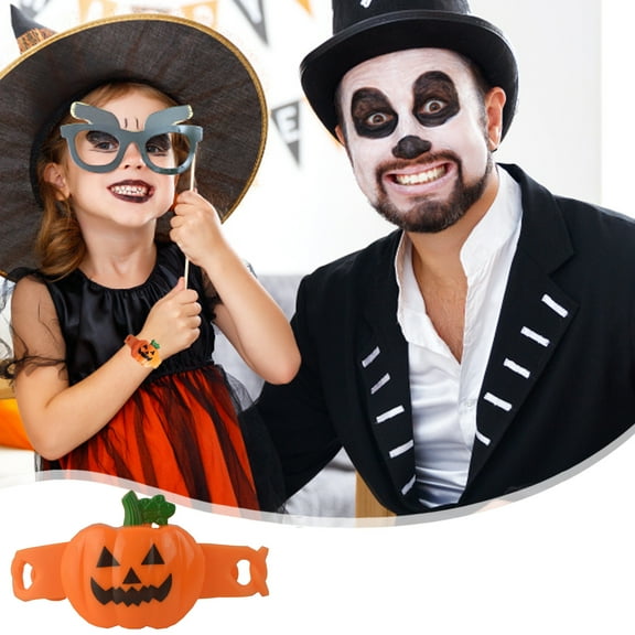 Halloween Pumpkin Glow Bracelet - LED Pumpkin Ghost Wristband with Adjustable Band, Safe Plastic for Kids & Adults, Perfect for Party Decorations (with Button Battery)