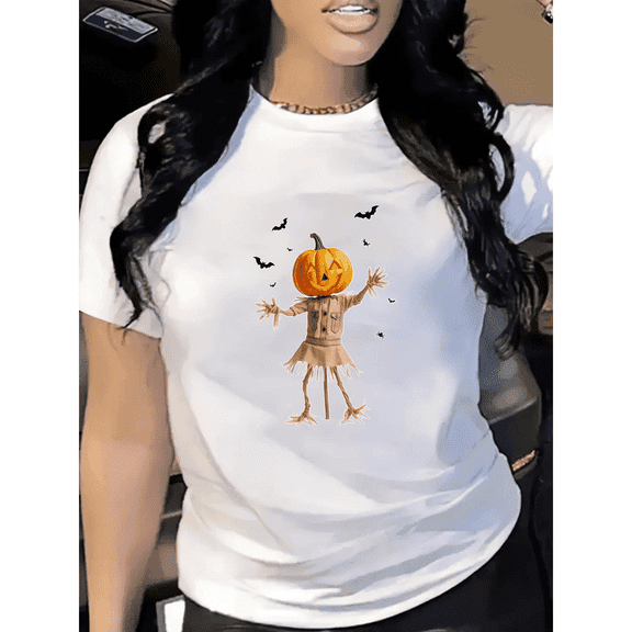Halloween Pumpkin Graphic T-Shirt for Women – Festive Party Outfit & Seasonal Wear