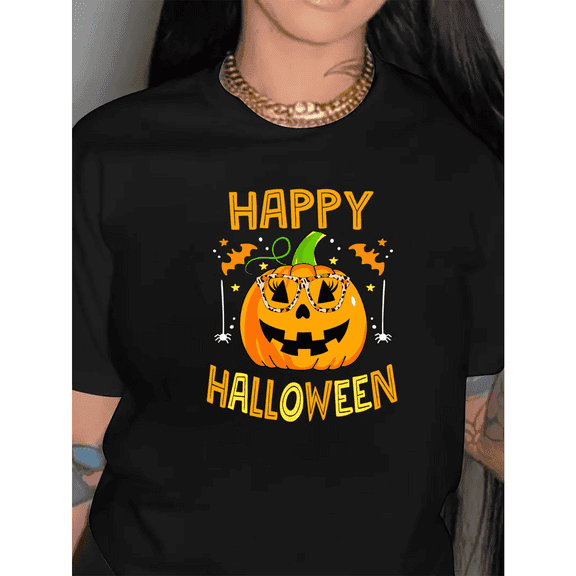 Halloween Pumpkin Graphic T-Shirt for Women – Festive Party Outfit & Seasonal Wear