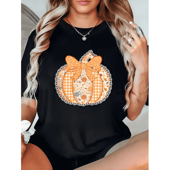 Halloween Pumpkin Graphic T-Shirt for Women – Festive Party Outfit & Seasonal Wear