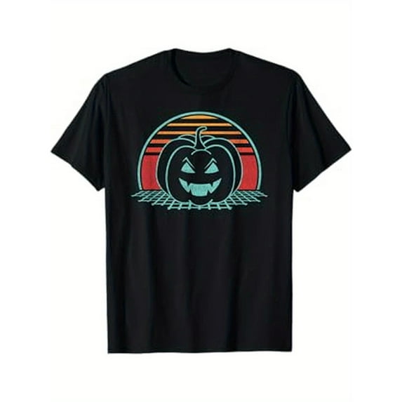Halloween Pumpkin Graphic Tee T Shirt Top Spooky Vintage Design Cotton Casual Short Sleeve Black S-5XL