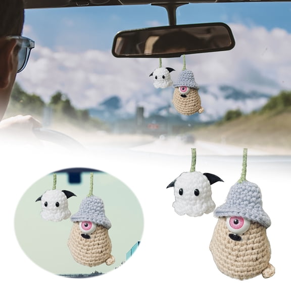 Halloween Pumpkin Handmade Crochet Car Ornament,Cute Knitted Pumpkin Car Mirror Decor Hanging, Woven Rearview Hanging Charm,Fall Pumpkin Decor