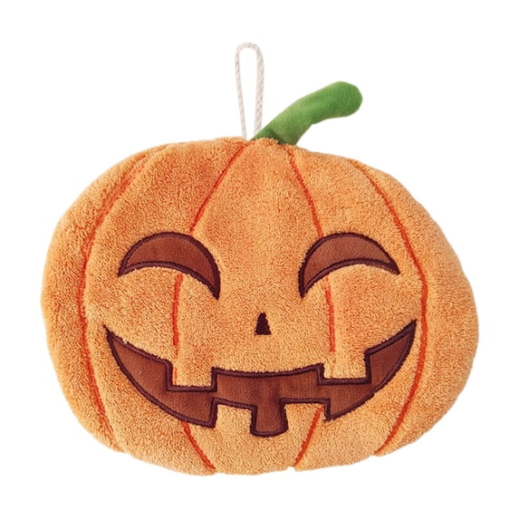 Halloween Pumpkin Hanging Hand Towel, Thick Absorbent Coral , Soft Decorative Bathroom Dish Towel for Fall Holiday Home Decor, 1Pack F