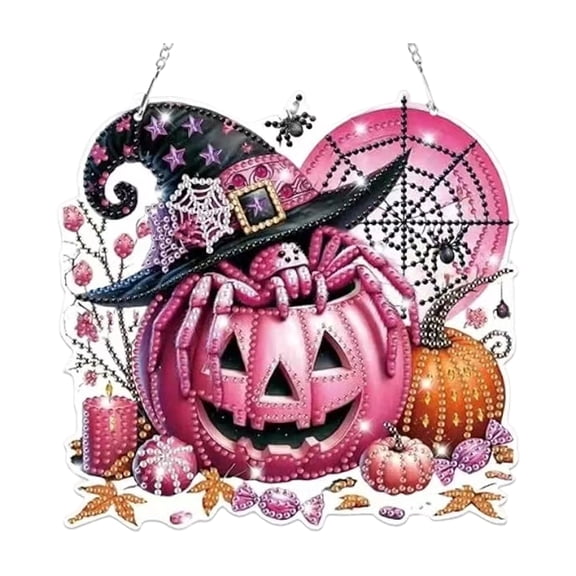 Halloween Pumpkin Hanging Ornament, 2D Witch Hat Acrylic Decoration, 1 Pack Fall Maple Leaf Jack O Lantern Decor, for Window Wall Door Porch Indoor Outdoor Halloween Party Home Holiday Display D