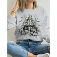 thumbnail image 1 of "Halloween Pumpkin Haunted House Print Halloween Shirt Long Sleeve Shirts For Women ", 1 of 4
