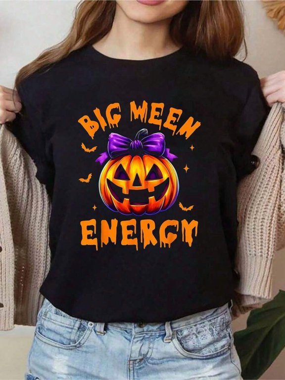 Halloween Pumpkin Head Big Ween Energy Spooky Men Women T-Shirt Summer Women Top