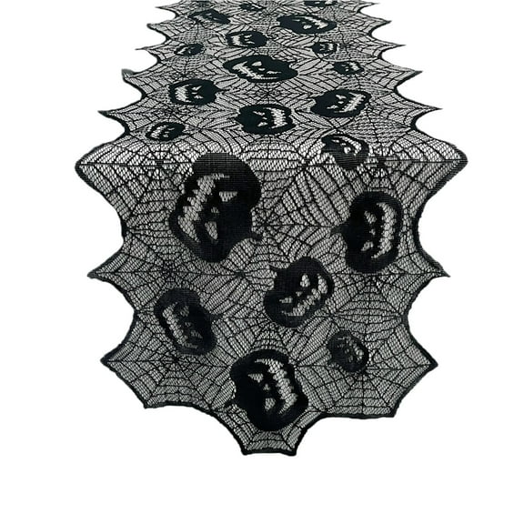 Halloween Pumpkin Head Cartoon Table Runner Decorative Lace Table Runner Suitable For Party Restaurant Decoration Holiday Festival Polyester Home Easter Table Runners Flower Table Fall Plaid Table