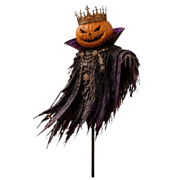 Halloween Pumpkin Head Garden Stake With Tattered Cloak, Outdoor Decorative Prop For Front Yard Patio Orange-90Cm