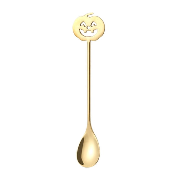 Halloween Pumpkin Head Spoon 304 Stainless Steel Stirring Mixing Scoop for Coffee Tea Dessert 5.9x1.3x0.7 Inch