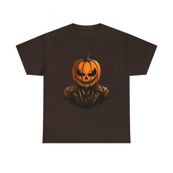 Halloween Pumpkin Head Unisex Heavy Cotton Tee T-Shirt