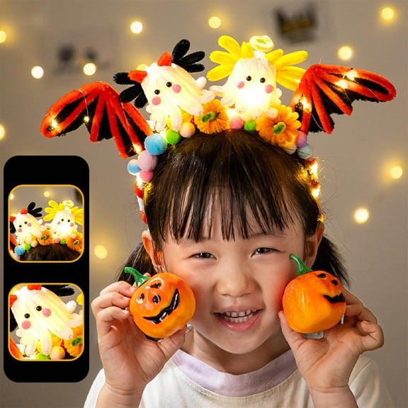 Halloween Pumpkin Headband DIY Kit for Children - Glow in the Dark - Pipe Cleaner Materials for Kids Party Dress-Up - Spooky Halloween Accessories, Fun Craft Project