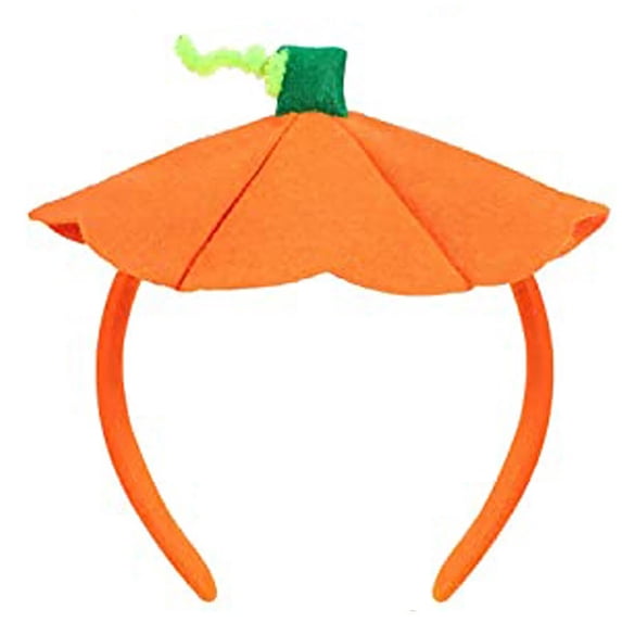 Halloween Pumpkin Headband, Orange Felt Hair with Green Leaf, Festive Holiday Hair Accessory for Party Celebrations.