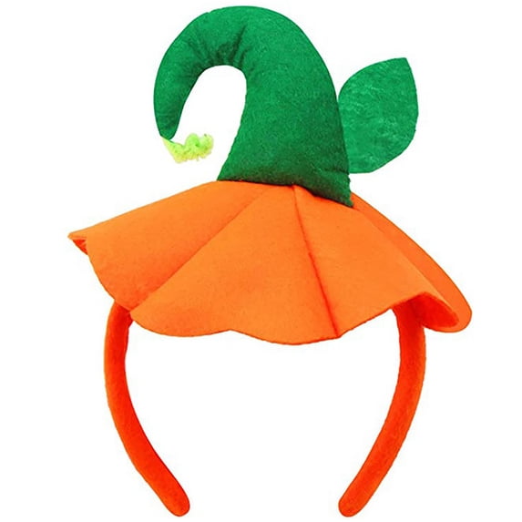 Halloween Pumpkin Headband, Orange Felt Hair with Green Leaf, Festive Holiday Hair Accessory for Party Celebrations.