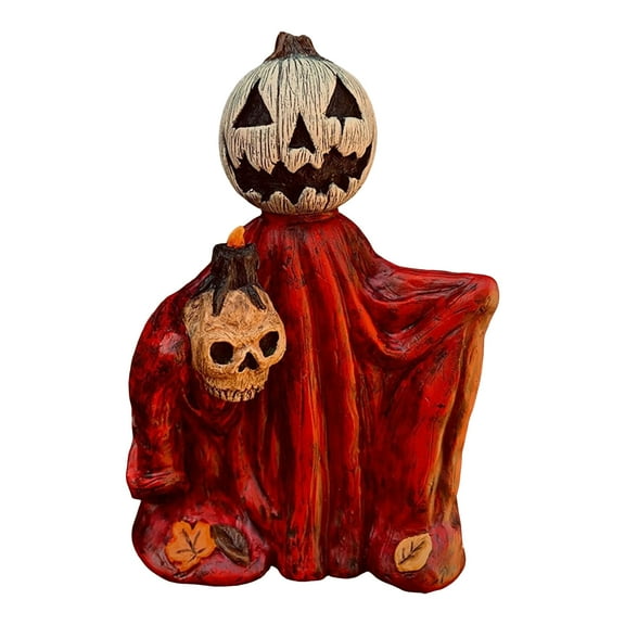 Halloween Pumpkin-Headed Wizard Resin Figurine With A Glowing Pumpkin Head And Flowing Cape