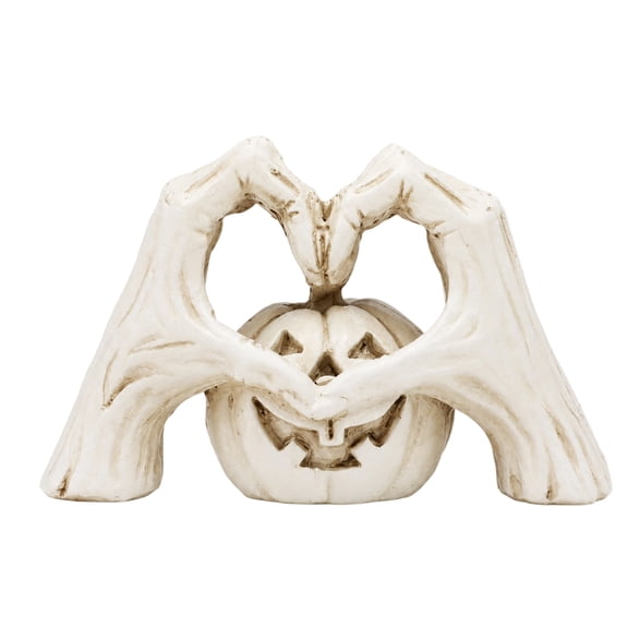 Halloween Pumpkin Heart Decor, Cute Jack-O'-Lantern with a Sweet Design for Tabletop, Shelf and Mantel Display, Indoor Fall Home Party Styling, Love Themed Charm and Gift Idea