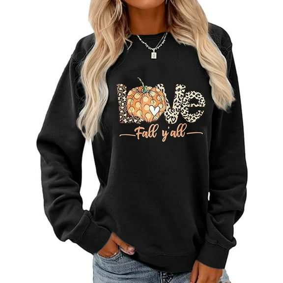 Halloween Pumpkin Heart Print Sweatshirts Long Sleeve Shirts For Women