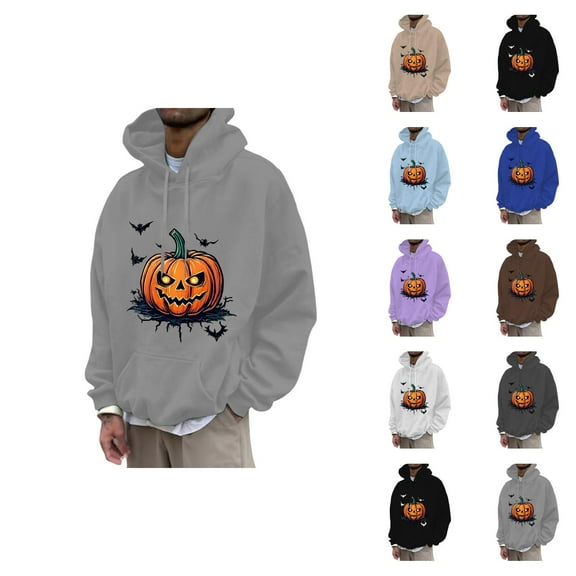 Halloween Pumpkin Hoodies for Men 2025 Spooky Pumpkin Graphic Hooded Sweatshirt Halloween Pullover Tops