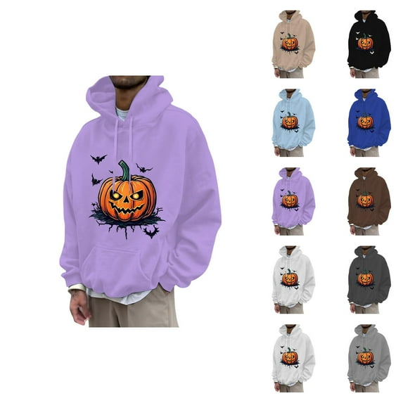 Halloween Pumpkin Hoodies for Men 2025 Spooky Pumpkin Graphic Hooded Sweatshirt Halloween Pullover Tops