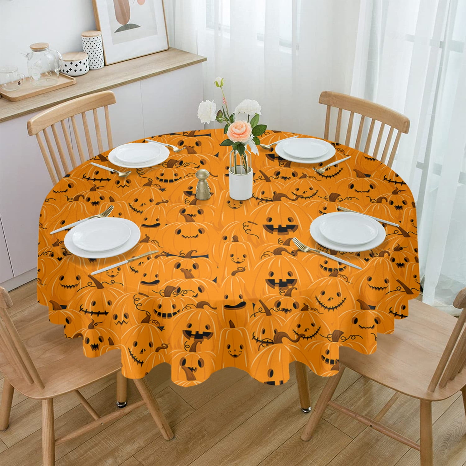 Halloween Pumpkin Horror Hand Drawn Round Tablecloth Wedding Hotel