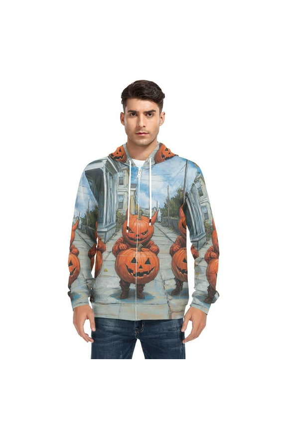 Halloween Pumpkin Imps Men’s Hoodies Sweatshirt with Full Zip Pockets Fleece Jackets