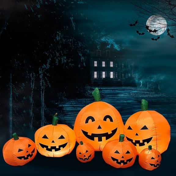 Halloween Pumpkin Inflatable 7ft Outdoor Yard Decoration LED Light Giant Pumpkin Ghost Blow Up Halloween Party Garden Lawn Porch Display Festive Spooky Scene Outdoor Decor