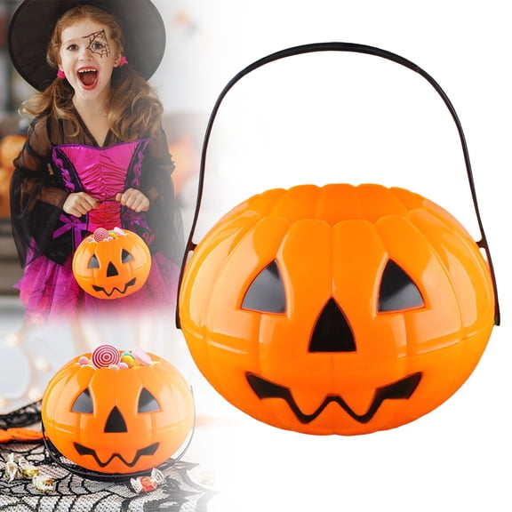 Halloween Pumpkin Jack O' Lantern Candy Bucket (Orange) 8" | Trick or Treat bucket