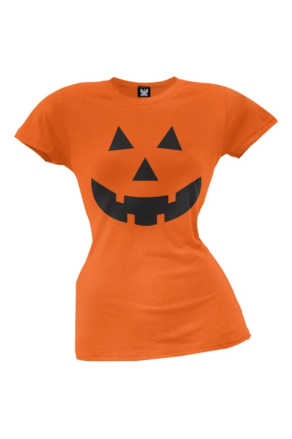 Halloween Pumpkin Jack-O-Lantern Face Juniors T-Shirt - 2X-Large