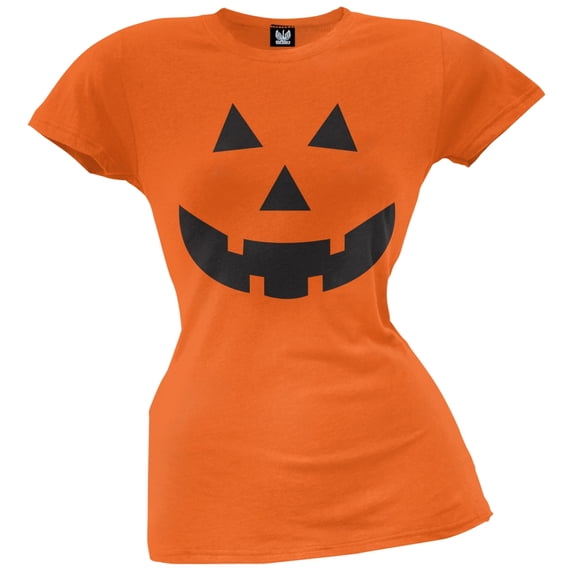 Halloween Pumpkin Jack-O-Lantern Face Juniors T-Shirt - Small