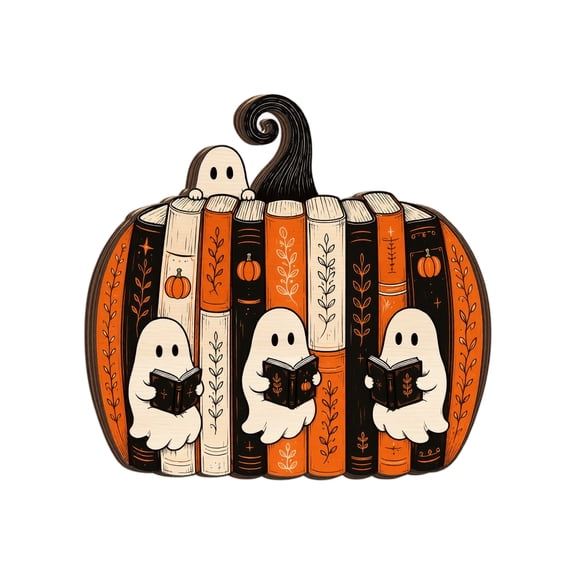 Halloween Pumpkin Jack-O'-Lantern Ghost Wooden Bookshelf Ornament Halloween Decor, Pumpkin Decoration Pumpkin Statue for Shelf, Tabletop, Home Party, Indoor Outdoor Fall Decor and Home Decor