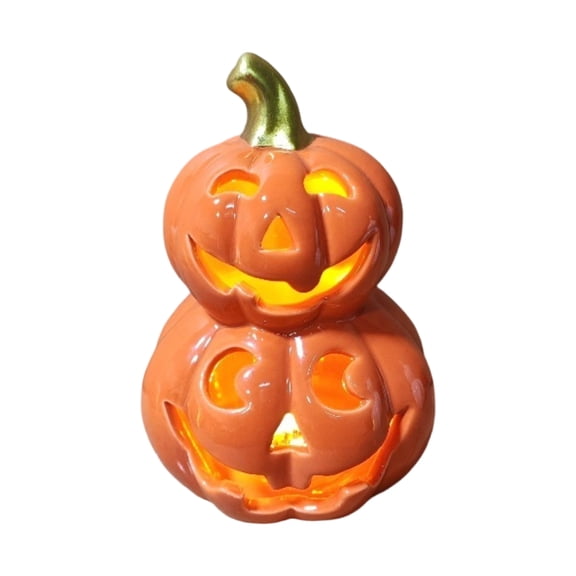 Halloween Pumpkin Jack-O-Lantern Light Decor, 4.7-inch Stacked Jack-O’-Lantern Pumpkin Decoration, Halloween Decorations for Holiday Party Home Festival Party Decor
