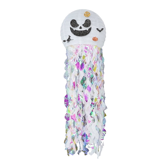 Halloween Pumpkin Jellyfish Paper Lanterns, Hanging Decorations for Outdoor Patio and Indoor Ceiling, Spooky Festive Party Supplies for Halloween Home Decor, 1Pack White