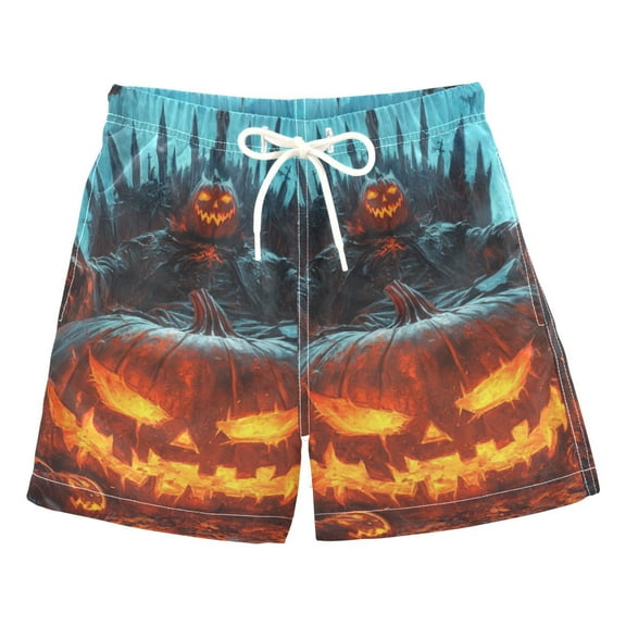 Halloween Pumpkin King Boys Swim Trunks Quick Dry Boy Swim Shorts for 3-14 Years