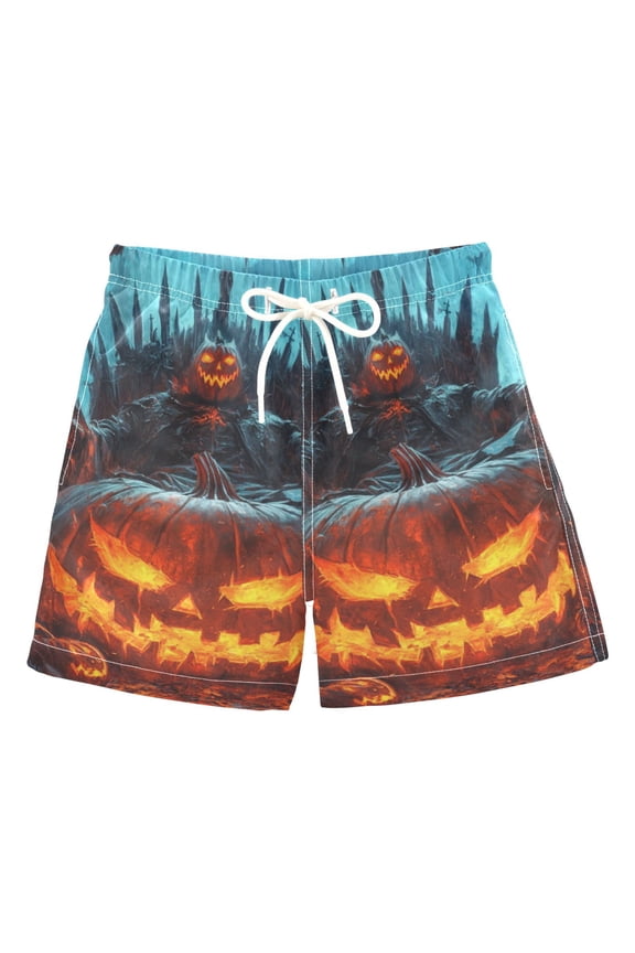 Halloween Pumpkin King Boys Swim Trunks Quick Dry Boy Swim Shorts for 3-14 Years