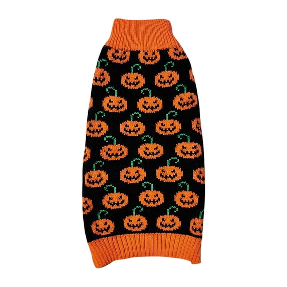 Halloween Pumpkin Knit Sweater Acrylic Pet Clothes with Leash Hole Stretch Warm Pullover for Small Medium Large Dogs Daily Party Wear