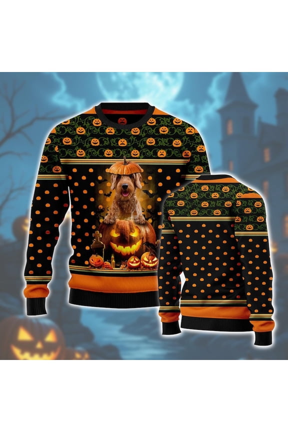 Halloween Pumpkin Knit Sweater, Spooky Pup Vibes Cozy, Fun, Festive & Perfect for Halloween Cheer.